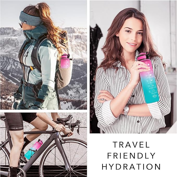 Corgi Butt 32 oz Water Bottle with Times Marker to Drink and Straw, Carrying Strap, Leakproof Tritan BPA-Free, Ensure You Drink Enough Water for Fitness, Gym, Camping, Outdoor Sports