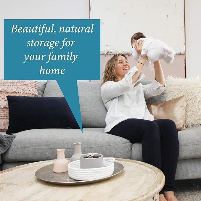 Small Basket Set - 2PC WASHABLE Small Storage Basket 100% Cotton Small Rope Basket 7.5" Small Woven Basket for Key Basket, Mini Basket, Kitchen Basket, Remote Basket (White, Small)