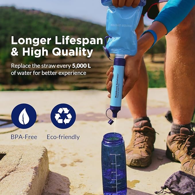 Membrane Solutions 23oz Collapsible Water Bottle for Water Filter Straw, Reusable Water Pouch with Carabiner and Measurement, Foldable Water Container Bag for Hiking Camping Travel Emergency