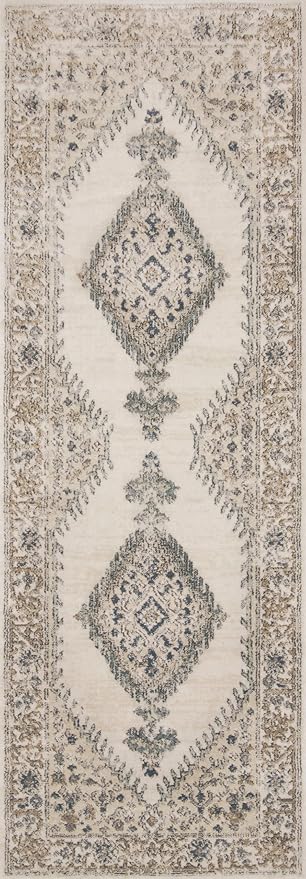 Loloi II Teagan Collection TEA-02 Oatmeal/Ivory 2'-8" x 4', .25" Thick, Accent Rug, Soft, Durable, Neutral, Woven, Low Pile, Non-Shedding, Easy Clean, Living Room Rug