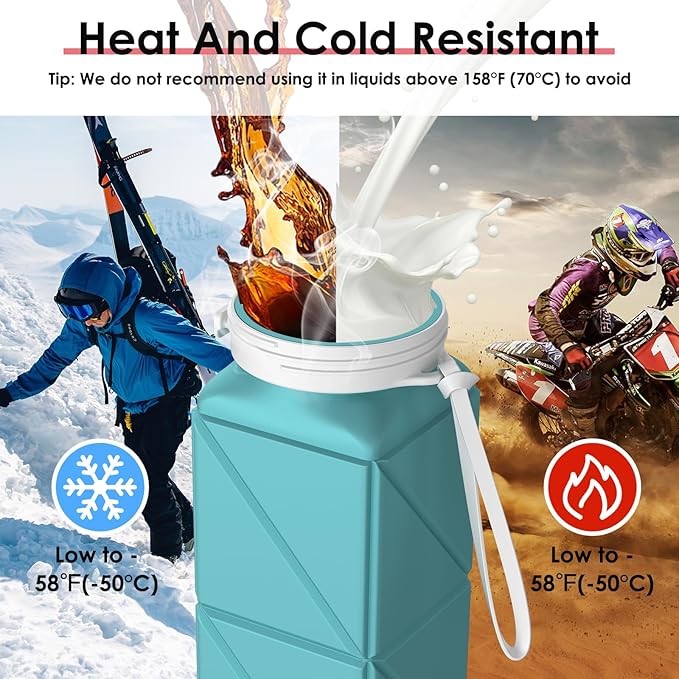 Collapsible Water Bottles,2 Pack Leakproof BPA-Free Silicone Foldable Portable Water Bottle 610ml,Lightweight 21oz Reusable Wide Mouth Water bottle for Travel Cycling Gym Camping Sports Outdoor