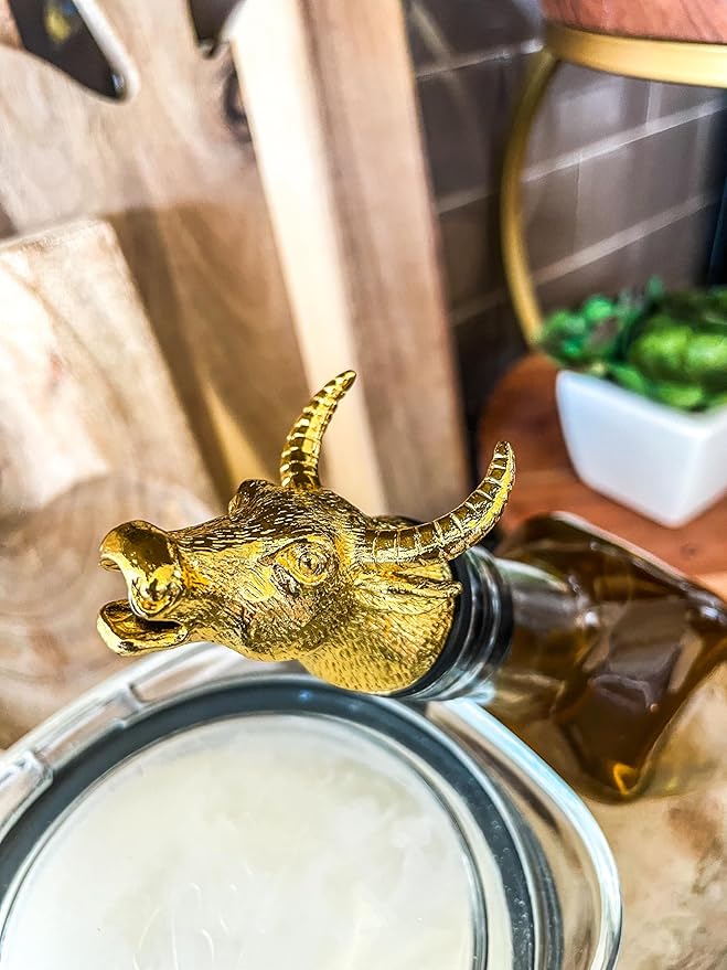 Wine & Olive Oil Pourer | Gold Color Stainless Steel | Bottle Stopper Aerator for Whiskey and Liquor | Decanter and Bar Tools Accessories and Gift Set Ideas for Her and Him (BULL)