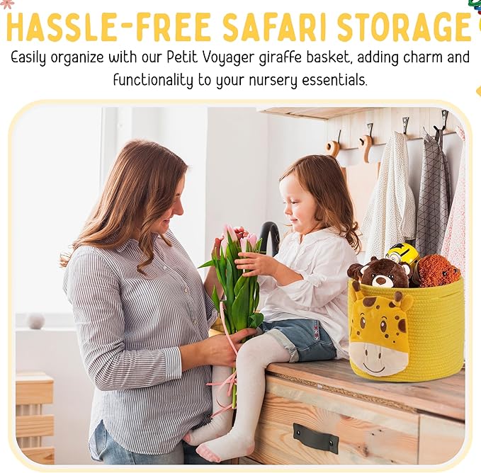 Petit Voyager Giraffe Baby Basket - Charming Cotton Rope Nursery Basket, Cute Basket for Decor and Toy Baskets for Kids Room, Decorative Animal Baskets for Nursery