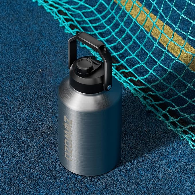 Half Gallon Water Bottle Insulated, 64oz Stainless Steel Half Gallon Water Jug with Straw, Spout,Handle and Carry Sleeve, Wide Mouth,Leak Proof, Keeps Drinks Hot and Cold, Metal Canteen Flask