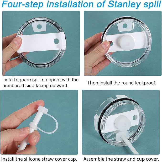 PATIKIL Silicone Spill Stopper for Straw Cup 1.0 2.0 40oz/ 30oz, Set of 9 Tumbler Accessories Including 3 Straw Cover Cap, 3 Square Spill Stopper and 3 Round Leak Stopper, Clear/Grey