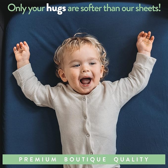 Bassinet Fitted Sheets for Fisher Price Bassinet Soothing Motions, Stow and Go, Rock with Me and Soothing View Bassinet – Snuggly Soft 100% Jersey Cotton – Dusty Blue + Navy – 2 Pack