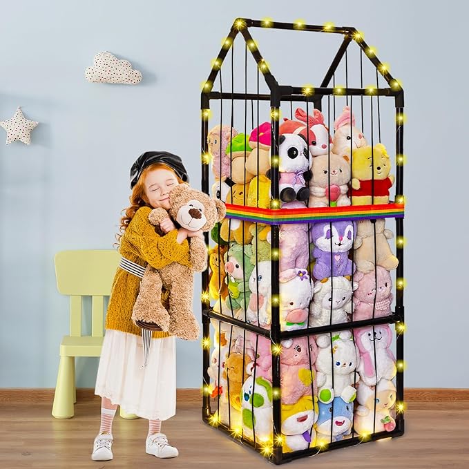Stuffed Animals Storage Zoo Plushies Toy Storage Organizer Unicorn Castle PVC Stuffed Animals Holder Kids Toy Storage Playroom Nursery Storage Shelf