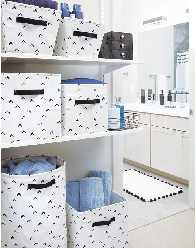 iDesign Arrow Fabric Storage Bin, Angled Medium Basket Container with Dual Side Handles for Closet, Bedroom, Toys, Nursery - Black and White