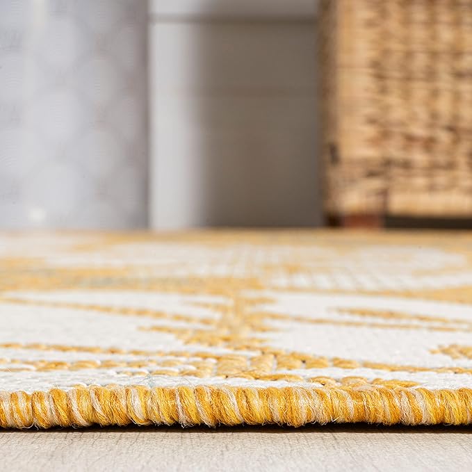 JONATHAN Y SMB110G-8 Zinnia Modern Floral Textured Weave Indoor Outdoor Area-Rug, Bohemian Coastal Mediterranean Easy-Cleaning,Bedroom,Kitchen,Backyard,Patio,Non Shedding, 8 X 10, Yellow/Cream
