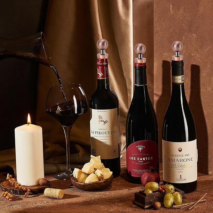 8Pcs Wine Stopper Bottle Stopper Wine Saver, Silicone Reusable Wine Corks, Wine Bottle Stopper for Bar, Camping, Party, Wedding (Bronze)