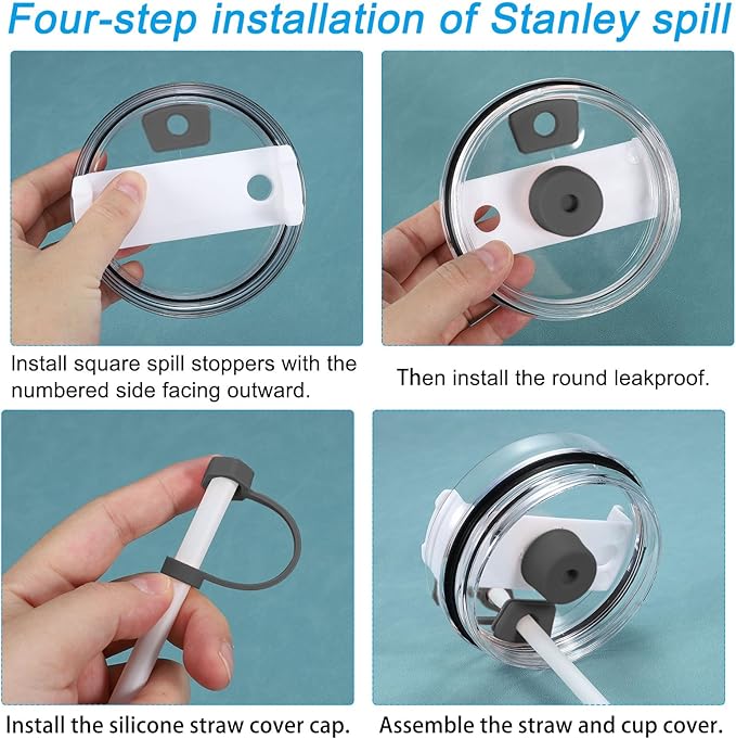 PATIKIL Silicone Spill Stopper for Straw Cup 1.0 2.0 40oz/ 30oz, Set of 9 Tumbler Accessories Including 3 Straw Cover Cap, 3 Square Spill Stopper and 3 Round Leak Stopper, Black/Grey