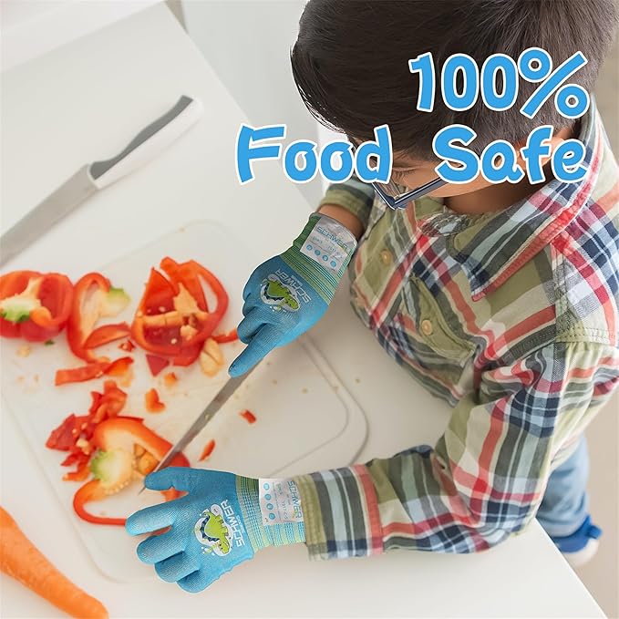 Schwer 2 Pairs MINI-KIDDO Kids Gardening Gloves MN1917, ANSI A6 Cut Resistant Kids Work Gloves, Kids Fishing Gloves, Food Grade Kids Gloves for Gardening, Wood Carving, Kitchen (XXS, 3–5 Years)