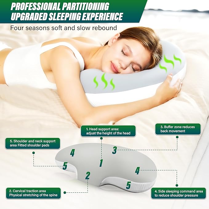 Cervical Pillow for Neck Pain Relief, Ergonomic Hollow Design, Odorless Memory Foam Pillow for Sleeping, Orthopedic Contour Neck Support Pillows for Side, Back, and Stomach Sleepers, [Purple]