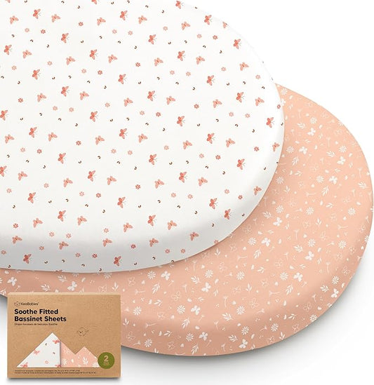2-Pack Organic Bassinet Sheets for Girls, Boys - 100% Cotton Bassinet Mattress Sheets Compatible with Halo Bassinest Swivel Sleeper, Graco, Baby Delight, Chicco, Fitted Bassinet Sheets (Butterflies)