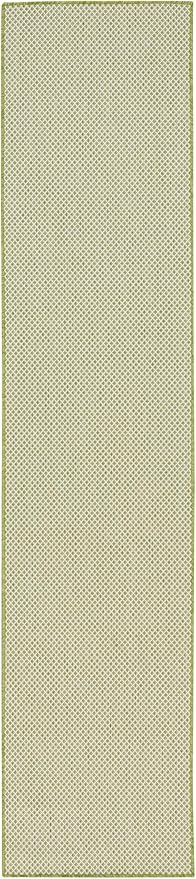 Nourison Courtyard Indoor/Outdoor Ivory Green 2'2" x 10' Area Rug, Easy Cleaning, Non Shedding, Bed Room, Living Room, Dining Room, Backyard, Deck, Patio (2x10)