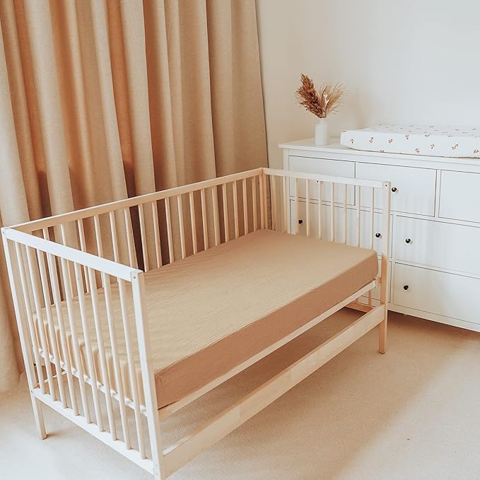 Konssy Muslin Fitted Crib Sheets 100% Cotton Baby Crib Sheets for Standard Crib Mattress (28 X 52 Inches), Soft and Breathable for Boy, Girl (Sepia)