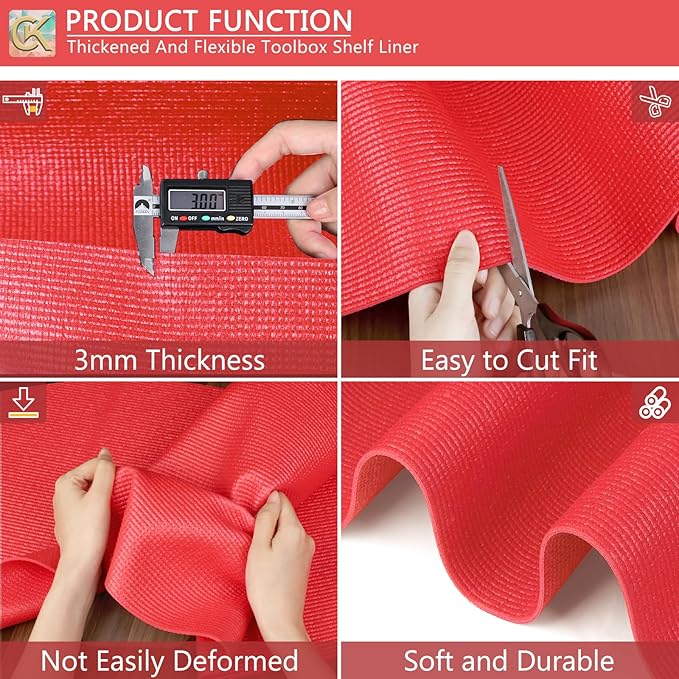 Foam Toolbox Liner Shelf Liner, Thickened Durable Pad Tool Box Mat for Protecting Your Tools, Work Surfaces, Garage, Chest -Red 3mm Thickness, 16 inch*16 ft
