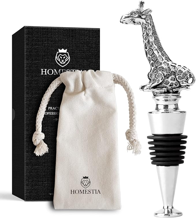 Homestia Wine Bottle Stoppers for Glass Bottles, Giraffe Bottle Stopper Reusable Wine Corks Wine Tool, Zinc-Alloy Silicone Wine Stoppers, Wine Toppers with Decors