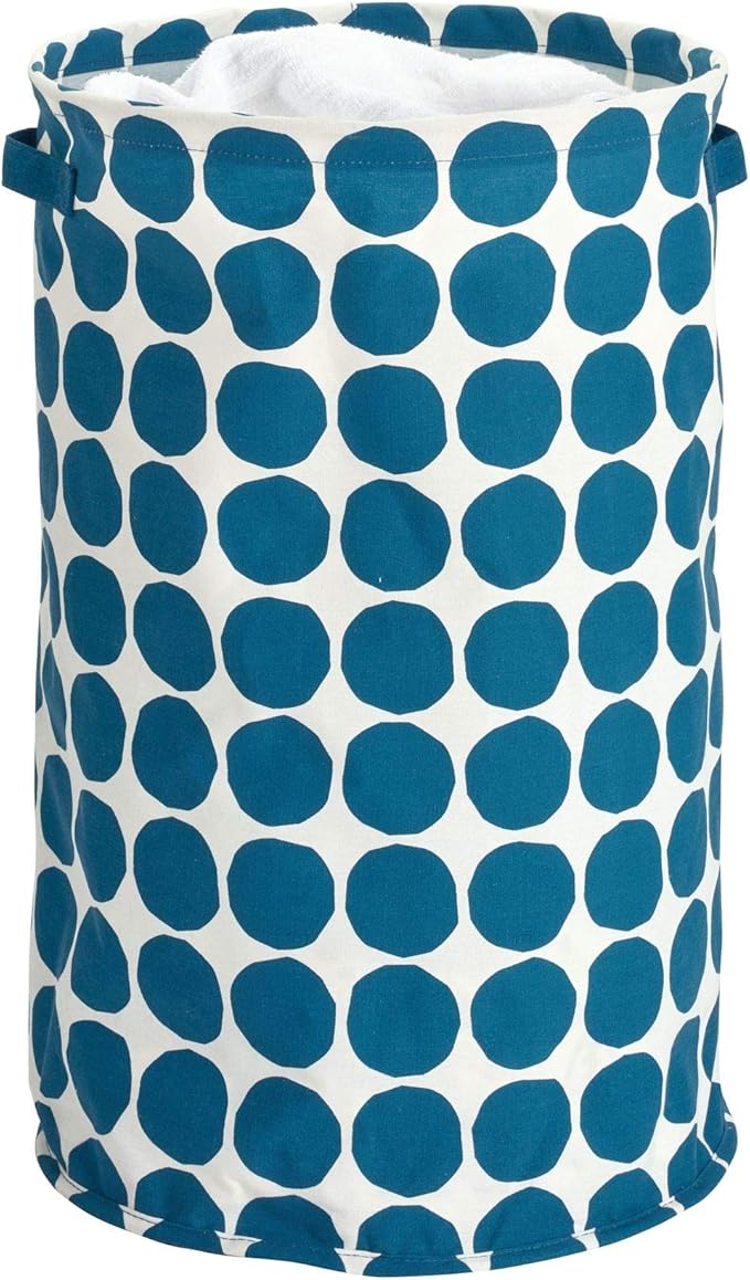 iDesign Dot Fabric Round Storage Bin, Basket Container Mini Hamper with Dual Side Handles for Closet, Bedroom, Laundry, Clothing, Toys, Nursery - Blue