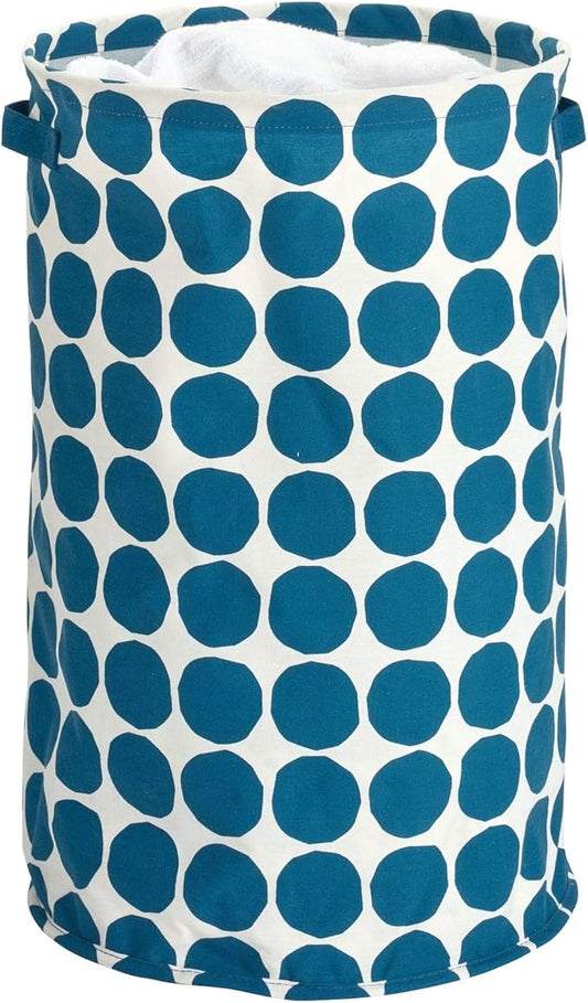 iDesign Dot Fabric Round Storage Bin, Basket Container Mini Hamper with Dual Side Handles for Closet, Bedroom, Laundry, Clothing, Toys, Nursery - Blue