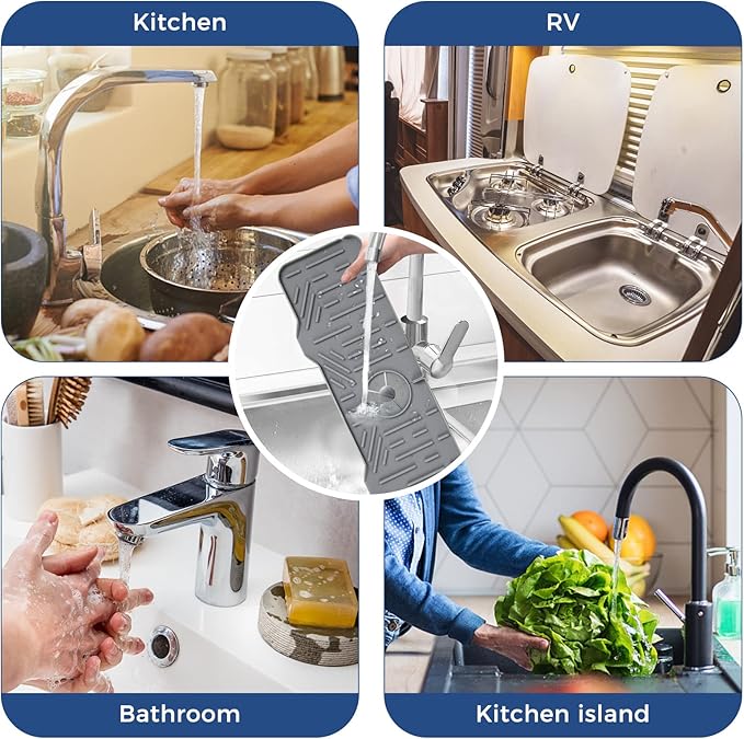 Kitchen Sink Faucet Splash Guard Silicone Sink Faucet Drying Mat Faucet Handle Drip Catcher Tray, Dish Sponge Holder Kitchen Sink Accessories Sink Protector Home Kitchen Organization Gadgets Organizer