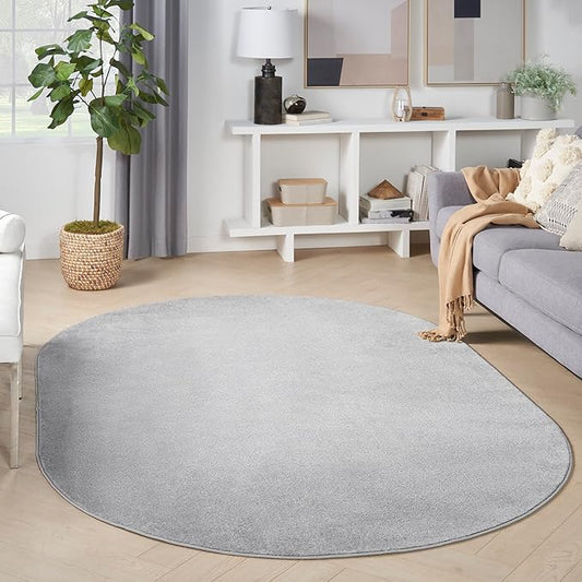 Nourison Essentials Indoor/Outdoor Silver Grey 6' x 9' Oval Area Rug, Easy Cleaning, Non Shedding, Bed Room, Living Room, Dining Room, Backyard, Deck, Patio (6x9 Oval)