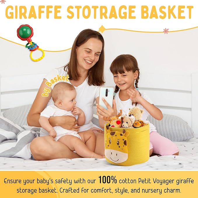 Petit Voyager Giraffe Baby Basket - Charming Cotton Rope Nursery Basket, Cute Basket for Decor and Toy Baskets for Kids Room, Decorative Animal Baskets for Nursery