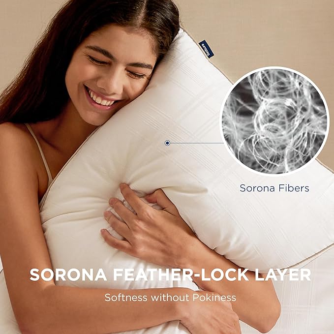 Bedsure Luxury Goose Feathers Down Pillow - 300 Thread Count Cotton Cover Gusseted Hotel Collection Bed Queen Pillow, Ultra-Soft High Elasticity Sorona Fiber Layer Pillows (1, Peyote, Queen)