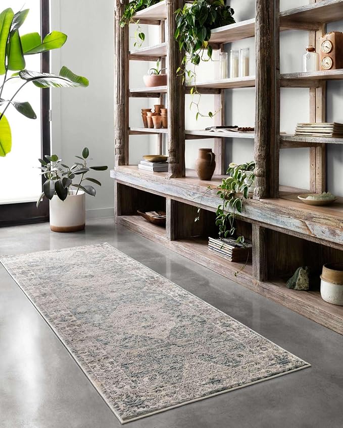 Loloi II Teagan Collection TEA-04 Sky/Natural 2'-8" x 4', .25" Thick, Accent Rug, Soft, Durable, Neutral, Woven, Low Pile, Non-Shedding, Easy Clean, Living Room Rug