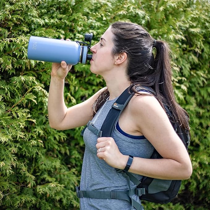 BOZ Stainless Steel Water Bottle - Vaccum Insulated Water Bottle 32 Oz - Wide Mouth BPA Free Sport Water Bottle for Gym with Spout Lid - Thermal Hot & Cold 1 Litre Light Blue Waterbottle