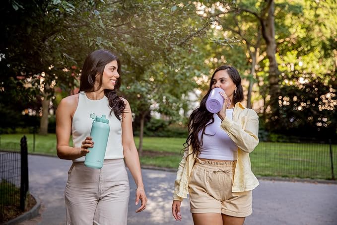 Ello Cooper 40oz Stainless Steel Water Bottle with Straw and Carry Handle, Double Walled and Vacuum Insulated Metal, Leak Proof Locking Lid with Soft Silicone Spout, Reusable, BPA Free, Lilac