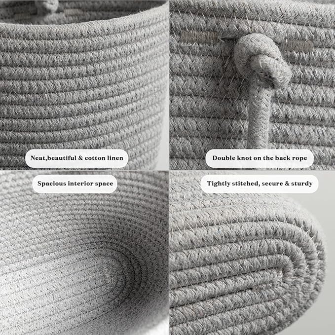 TeoKJ 2 Tier Over the Door Organizer, Wall-Mounted Storage Hanging Basket, Decorative Cotton Rope Hanging Baskets, Gray