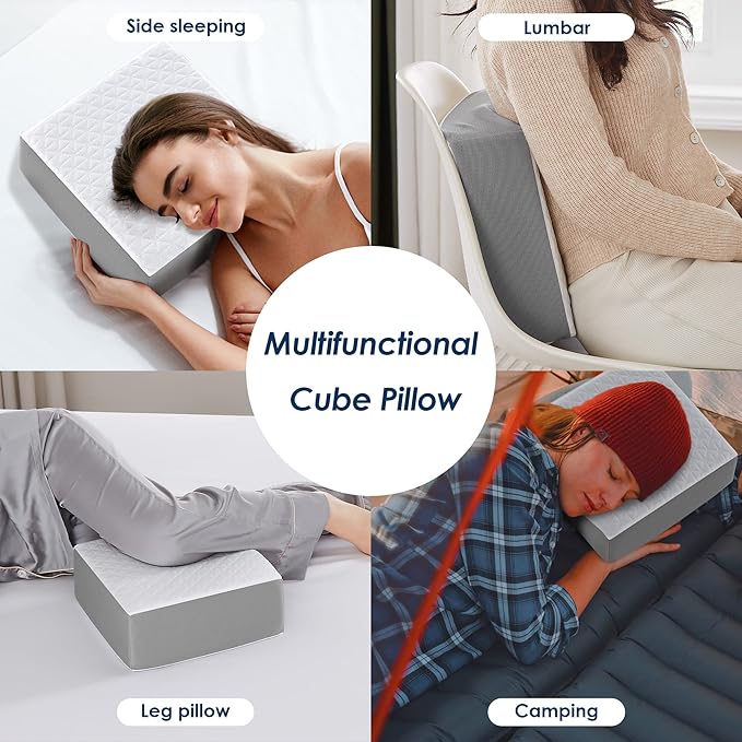 Cooling Cube Pillow for Side Sleepers, Square Memory Foam Side Sleeper Pillow Firm Soft Double-Sided Supportive, Support Head Neck Shoulder for Pain Relief Cervical Pillow, 12"x12"x5"