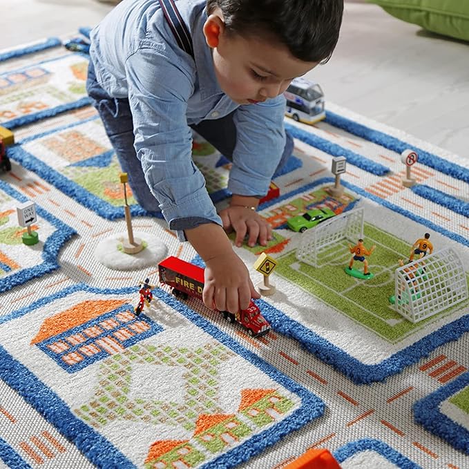 IVI 3D Play Carpets, 71 x 52.5 Inch, Traffic Educational Toddler Mat Rug for Bedroom, Kids Den, or Playroom, Large