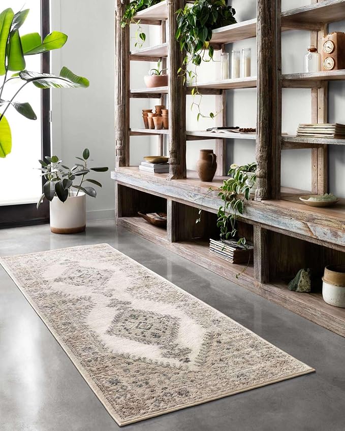 Loloi II Teagan Collection TEA-02 Oatmeal/Ivory 2'-8" x 4', .25" Thick, Accent Rug, Soft, Durable, Neutral, Woven, Low Pile, Non-Shedding, Easy Clean, Living Room Rug