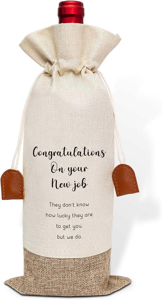 New Job Gifts Wine Bag, New Job Wine Champagne Bag, Cotton Linen Wine Gift Bag With Drawstring, Retirement, New Beginning Gifts For Leaving Coworker, Going Away Work Friend-39