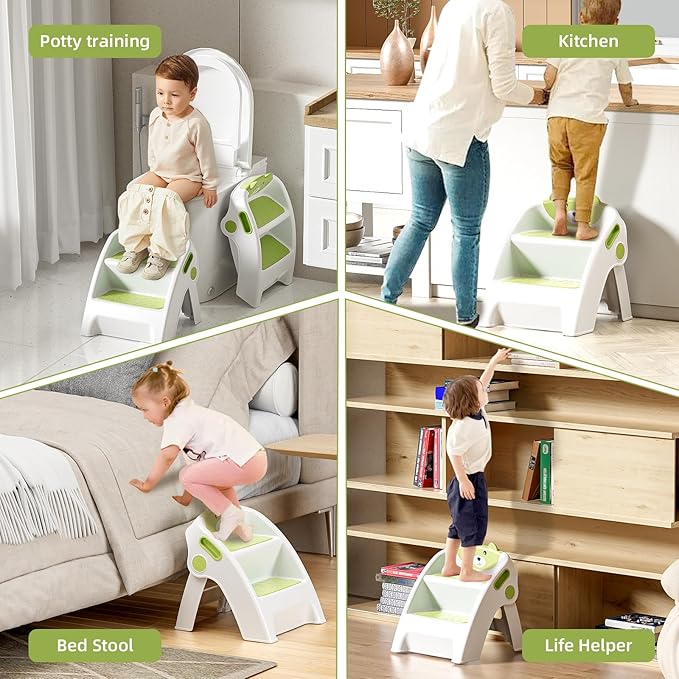 Folding Kids Step Stool for Bathroom and Potty Training,2.9lbs,Anti-Slip, Anti-Tip A-Frame Design with 10-Second Setup-Potty 2 Step Stool for Toddlers,CPC Certified for Safety and Easy Hand Washing