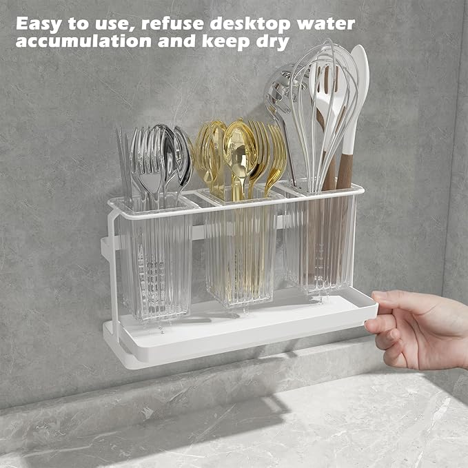 bukfen Utensil Holder Kitchen Utensil Holder for Countertop, 11.42"x3.74"x6.3"-Large Cooking Utensil Crocks for Kitchen Counter Modern Utensil Organizer for Spatula Cooking Utensil Organizer,White