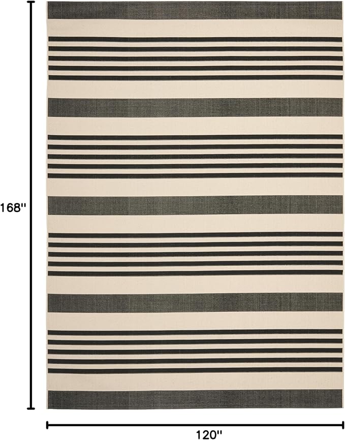 SAFAVIEH Courtyard Collection Area Rug - 10' x 14', Black & Bone, Stripe Design, Non-Shedding & Easy Care, Indoor/Outdoor & Washable-Ideal for Patio, Backyard, Mudroom (CY6062-216)
