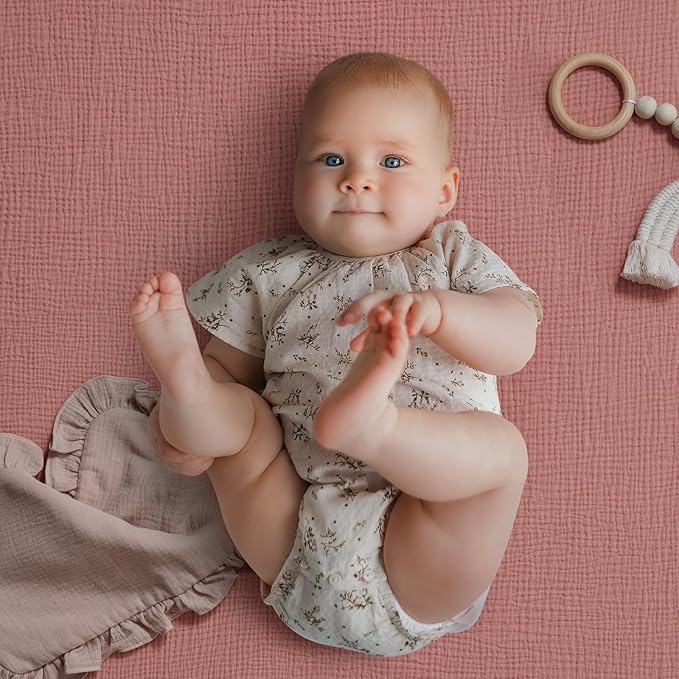 Blissful Diary Muslin Crib Sheets for Girl Boy, Boho Neutral Soft Cotton Baby Sheet for 52''x28'' Standard Crib Mattress, 2 Pack(Dusty Pink&Rainbow)