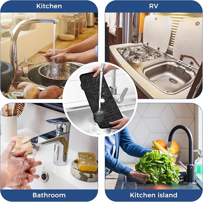 Kitchen Sink Faucet Splash Guard Silicone Sink Faucet Drying Mat Faucet Handle Drip Catcher Tray Dish Sponge Holder Kitchen Sink Accessories Sink Protector Home Kitchen Organization Gadgets Organizer