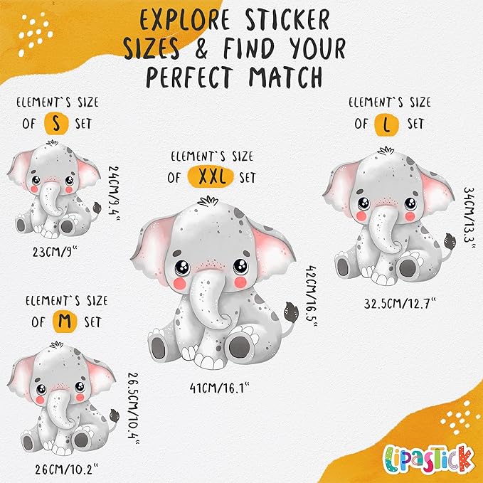 Large Safari Animal Wall Decals for Kids by Lipastick - 142 pcs Jungle Animal Wall Stickers for Kids Baby Girl Boy Room - Creative Nursery Vinyl Wall Decal - Elephant Giraffe Crocodile Parrot XXL Size