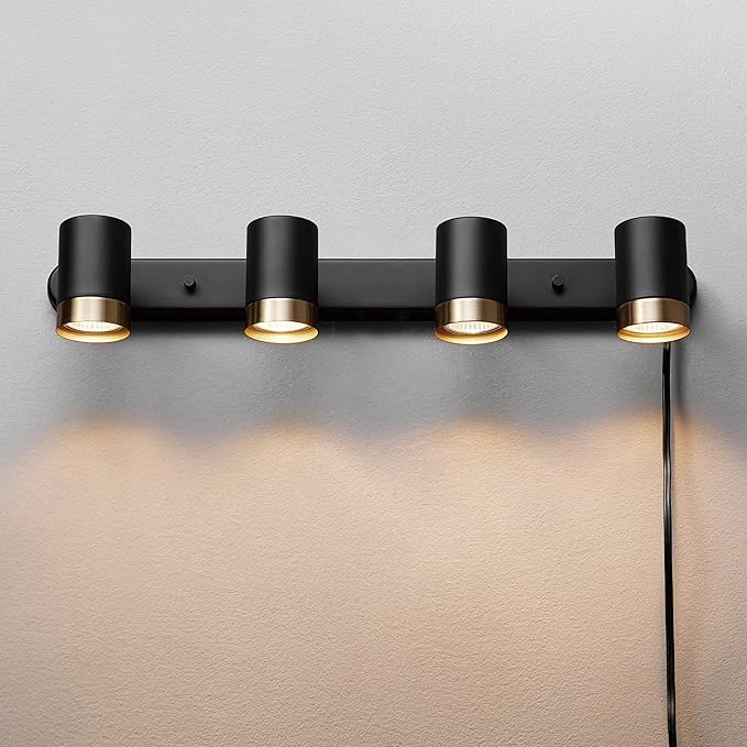 Globe Electric 64000047 4-Light Complete Track Lighting Kit with Pivoting Track Heads, Matte Black, Plug-in, Ceiling Light, Kitchen Light, GU10 Socket, LED Bulb Compatible