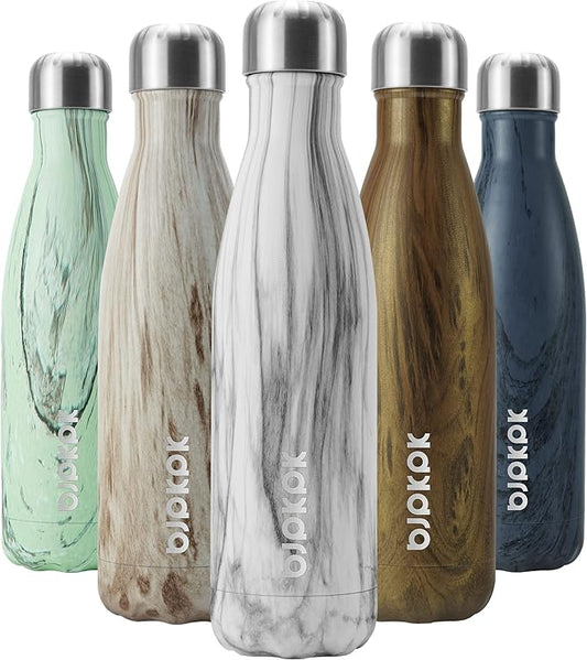 BJPKPK Insulated Water Bottles -17oz/500ml -Stainless Steel Water Bottles,Sports Water Bottles Keep Cold for 24 Hours and Hot for 12 Hours,BPA Free Water Bottle,White Birch