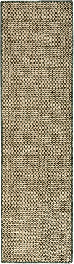 Nourison Courtyard Green 2' x 6' Area Rug - Easy Clean, Non Shedding, Bed Room, Living Room, Dining Room, Kitchen (6' Runner)