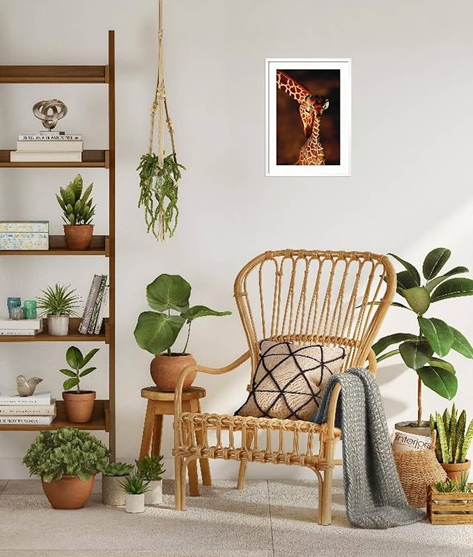 Framed Wall Art Prints Giraffe and Baby by Lantern Press, Animals Decor, 16" x 24", White Frame with White Mat