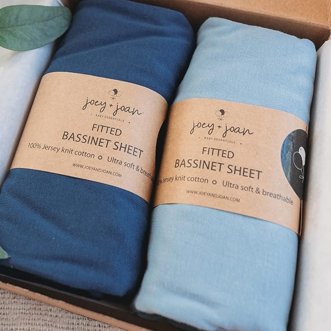 Bassinet Fitted Sheets for Fisher Price Bassinet Soothing Motions, Stow and Go, Rock with Me and Soothing View Bassinet – Snuggly Soft 100% Jersey Cotton – Dusty Blue + Navy – 2 Pack