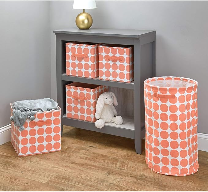 iDesign Dot Fabric Storage Cube Bin, Small Basket Container with Dual Side Handles for Closet, Bedroom, Toys, Nursery - Coral