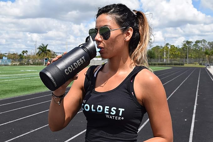 Coldest Sports Water Bottle with Straw Lid Vacuum Insulated Stainless Steel Metal Thermos Bottles Reusable Leak Proof Flask for Sports Gym (Matte Black, 32 oz)
