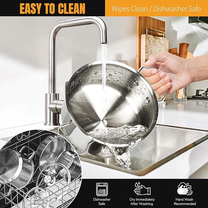 Stainless Steel pots and pans set, 6 Piece Nonstick Kitchen Induction Cookware Set,Works with Induction/Electric and Gas Cooktops, Nonstick, Dishwasher